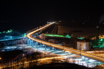 Fototapeta na wymiar Khabarovsk6 Russia, bridge at night