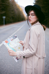 young woman with map