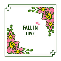 Modern greeting card fall in love, with motif green leafy floral frame. Vector