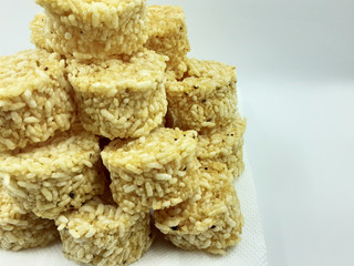 Indonesian Traditional Food from Javanese Rice called Rengginang in white isolated background