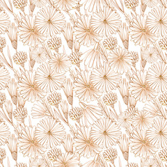 Floral seamless pattern. Hand-drawn floral elements. Gold ink. Modern pattern.