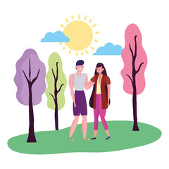 Couple of woman and man cartoon design