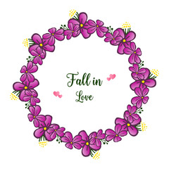Fototapeta na wymiar Sketch of flower frame, in purple colors, with template for design fall in love. Vector