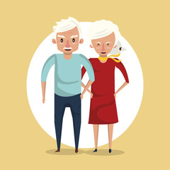 Beautiful elderly couple smiling cartoon