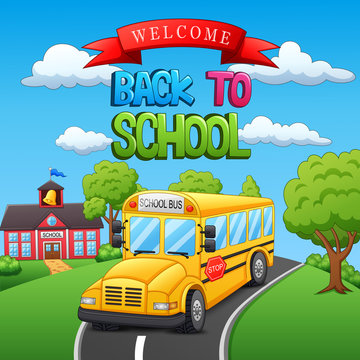Back to school background with school bus. vector illustration