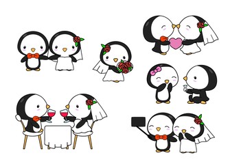 Cute Valentine Wedding Penguins Clipart