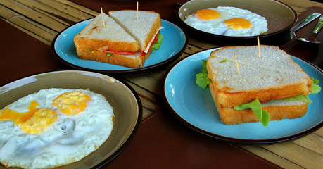  Sample breakfast pictures, homemade style  on bamboo tables.