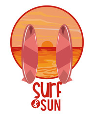 Surf and sun summer card cartoons