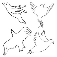 collection of handdrawn flying birds in cartoon doodle style