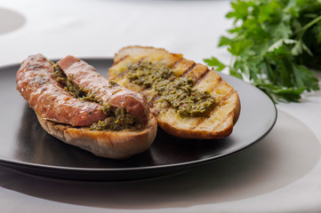 Choripan, south American style chorizo sandwich