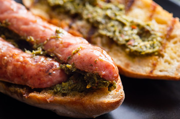Choripan, south American style chorizo sandwich