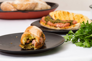 Choripan, south American style chorizo sandwich