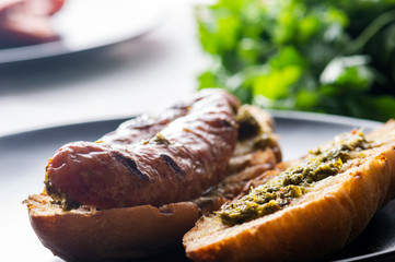 Choripan, south American style chorizo sandwich