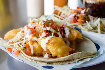 Fish and shrimp tacos, Baja California style seafood tacos