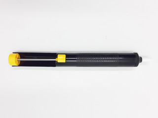 Black Yellow Colored Hand Solder Tin Extractor for Electronic Circuit Fix in White Isolated Background