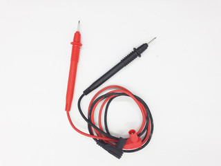 Yellow Modern Digital Electronic Multi Meter with Ohm Ampere Volt and Watt Measurement with Red and Black Probe in White Isolated Background