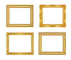 The antique gold frame on the white background with clipping path