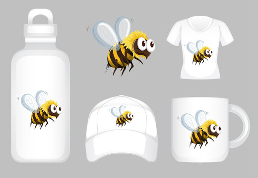 Graphic design on different products with bee