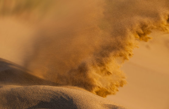 Sand storm in desert. Heat in the dunes