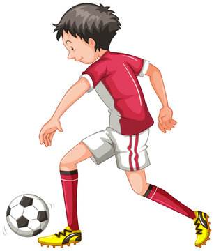 Young child playing soccer isolated