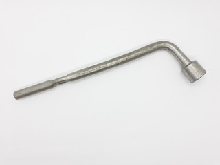 Handheld Wheel wrench for spare tire changing in White Isolated Background