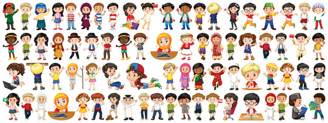 Children with different nationalities on white background
