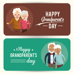 Set of Happy grandparents day card with cartoons