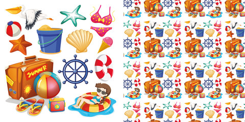 Seamless background design with isolated objects theme summer