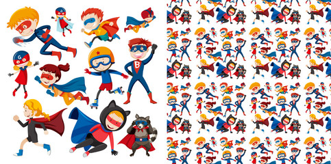 Seamless background design with superhero flying