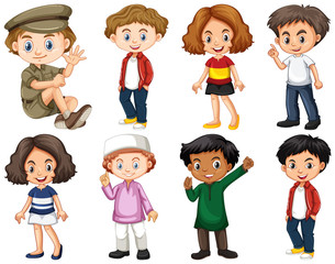 Set of happy children doing different actions