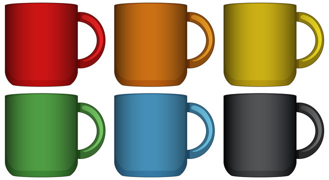 Coffee mugs in six different colors