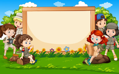 Banner template design with kids in the park