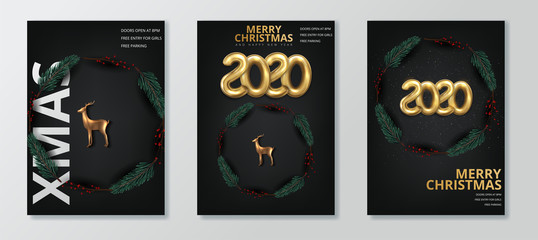 Happy New 2020 Year. Holiday poster template or festive party invitation design. Vector illustration