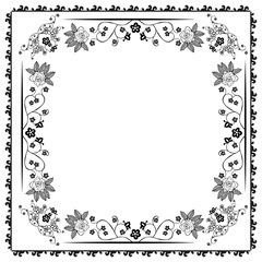 Retro style flower frame, with vintage frame, for decor of invitation card, greeting card. Vector