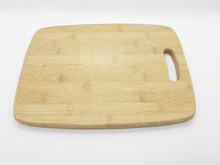 Wooden Brown Natural Cutting Board or Chopping Block for Kitchen Appliances in White Isolated Background
