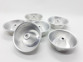 Empty Pie and Bread Shiny Aluminium Template in White Isolated Background