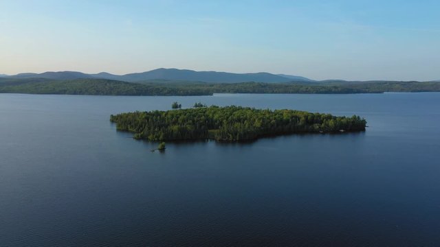 Aerial of Idyllic Island on Rangeley Lake, Western Maine