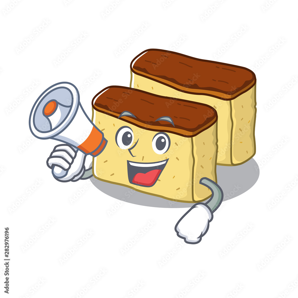 Sticker With megaphone castella cake isolated in the cartoon