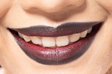 Woman red fashion lip mouth teeth to sale lipstick