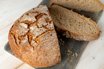 sliced rye bread on table close up