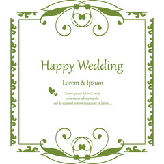 Style elegant floral frame, decoration branches of leaf, wallpaper ornate of card happy wedding. Vector