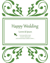 Various design beautiful flower frame, lettering of happy wedding, template of card. Vector