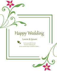 Shape of card happy wedding, vintage frame with cute wreath. Vector