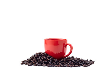 coffee cup with coffee beans on white background