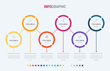 Infographic template. 6 options circle design with beautiful colors. Vector timeline elements for presentations.