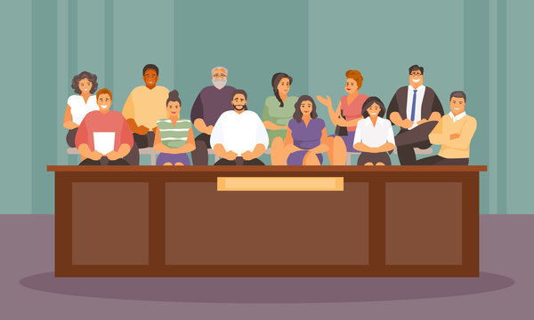 Jurors in the courtroom vector