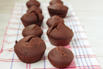 Home-made fragrant chocolate cupcakes with wheat ferment.