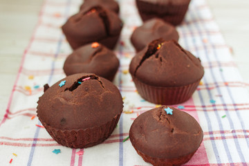 Home-made fragrant chocolate cupcakes with wheat ferment.