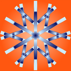 Geometric icon - snowflake with gradient fill in blue on an orange background. Winter logo for design. Element to create Christmas ornaments.