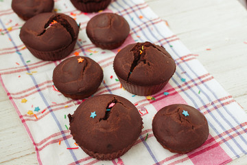 Home-made fragrant chocolate cupcakes with wheat ferment.